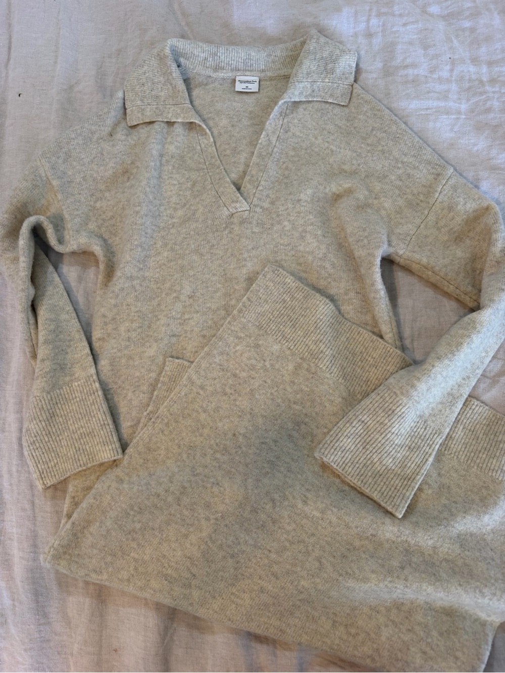 Abercrombie & Fitch Neutral Beige V-Neck Collared Sweater Dress